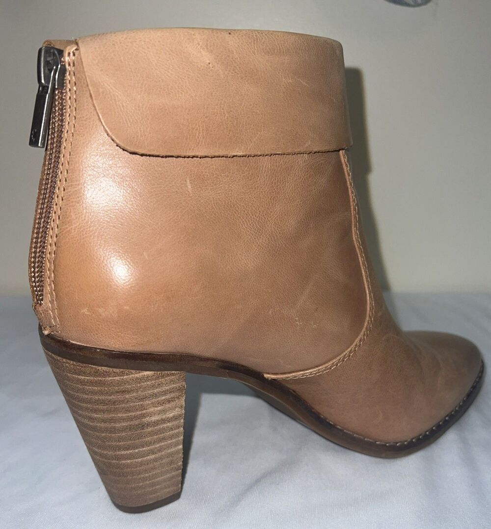 LUCKY BRAND Women's 8.5M / 39 Tan Leather Zip Ankle Boots Cuff 3" Heel - Picture 5 of 8